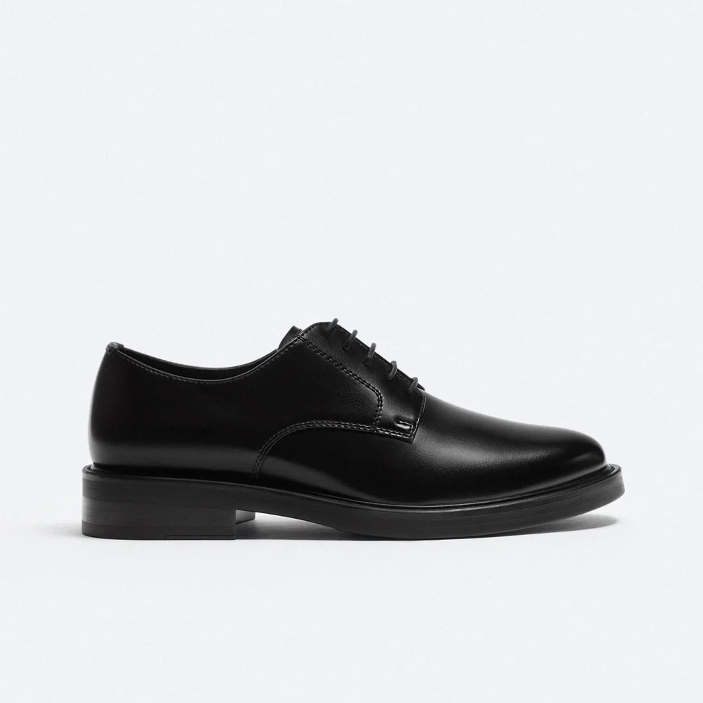 NWT. Zara Man Black Leather Derby Style Shoes. Size 12.